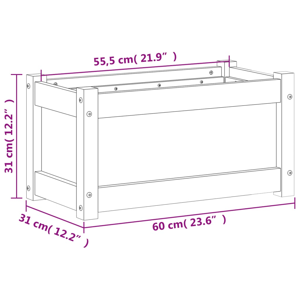 Plantenbak 60x31x31 cm massief groenhout