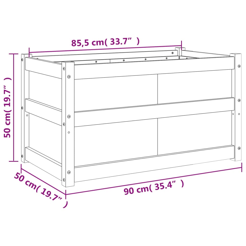 Plantenbak 90x50x50 cm massief grenenhout wit