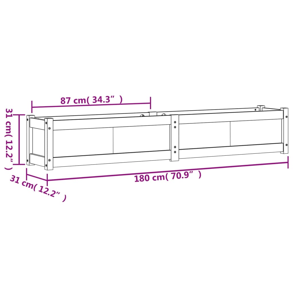 Plantenbak 180x31x31 cm massief grenenhout wasbruin