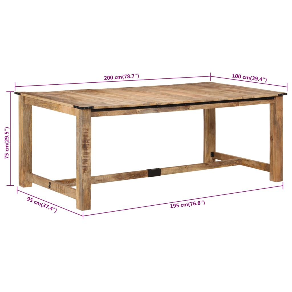 Eettafel 200x100x75 cm massief mangohout