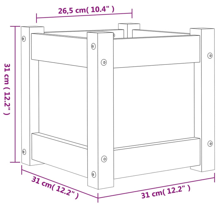 Plantenbak 31x31x31 cm massief grenenhout wasbruin