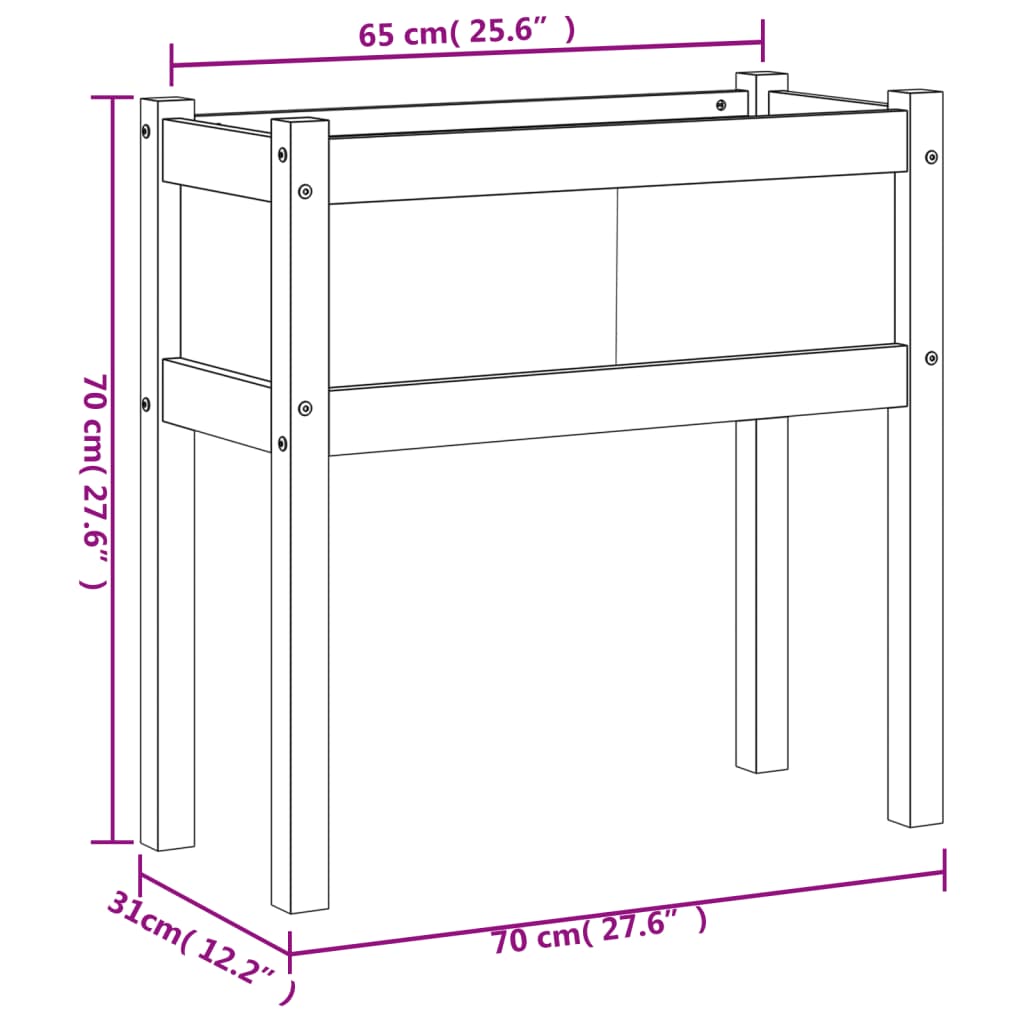 Plantenbak met poten 70x31x70 cm massief grenenhout