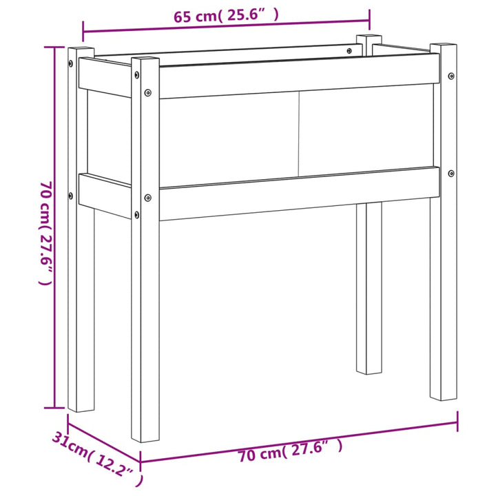 Plantenbak met poten 70x31x70 cm massief grenenhout