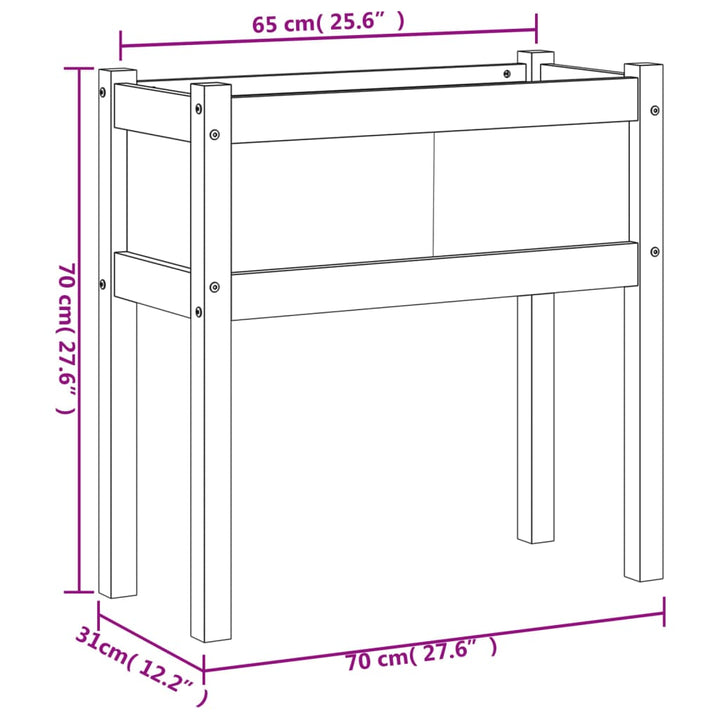 Plantenbak met poten 70x31x70 cm massief grenenhout wit