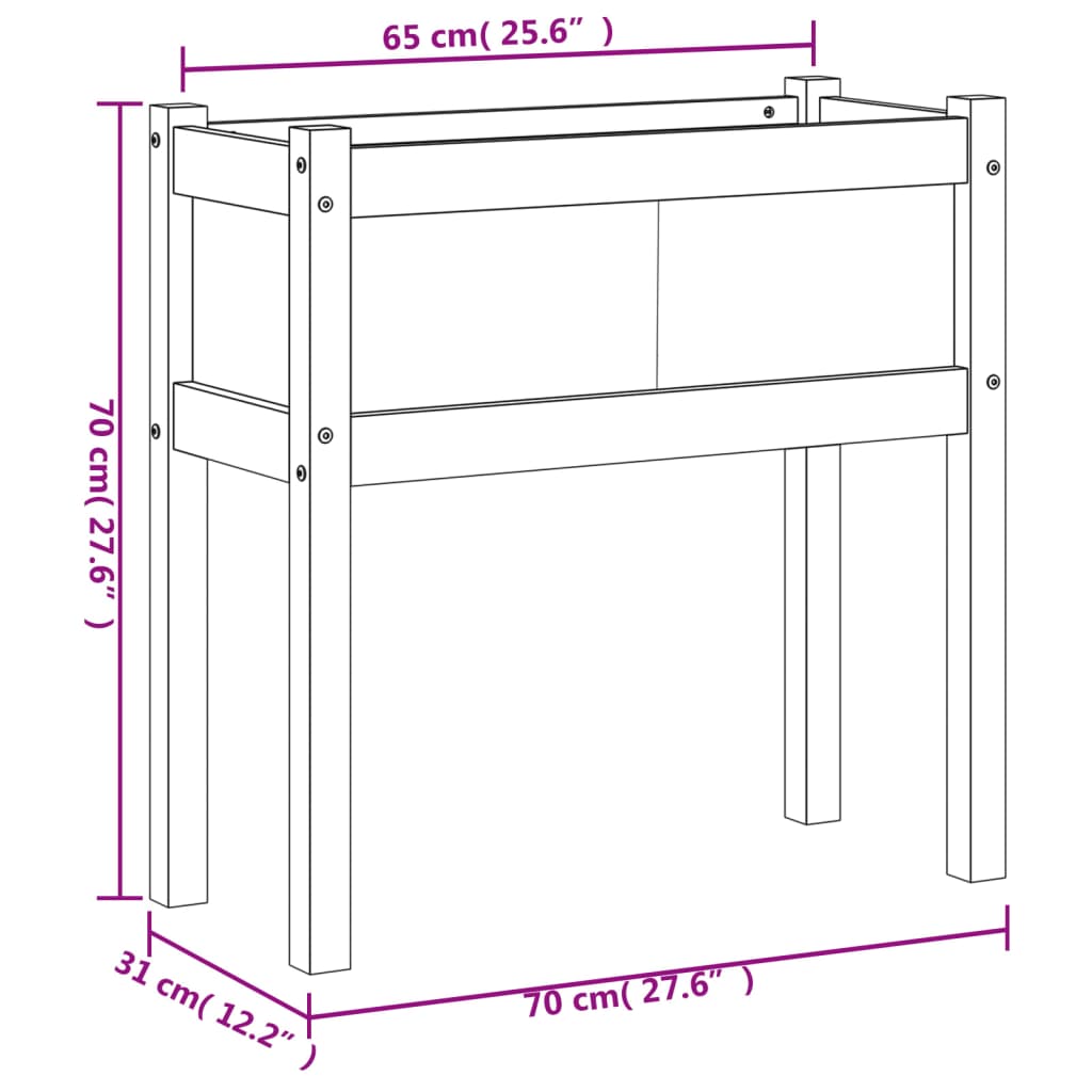 Plantenbak met poten 70x31x70 cm grenenhout wasbruin