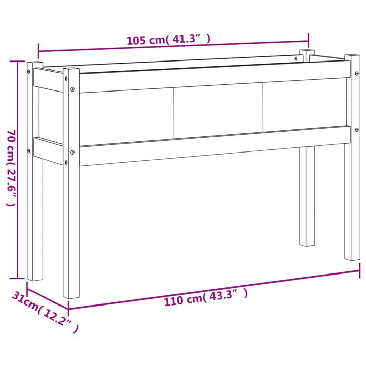 Plantenbak met poten 110x31x70 cm massief grenenhout