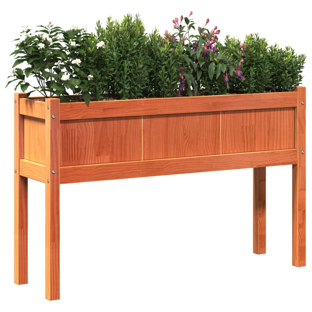 Plantenbak met poten 110x31x70 cm grenenhout wasbruin