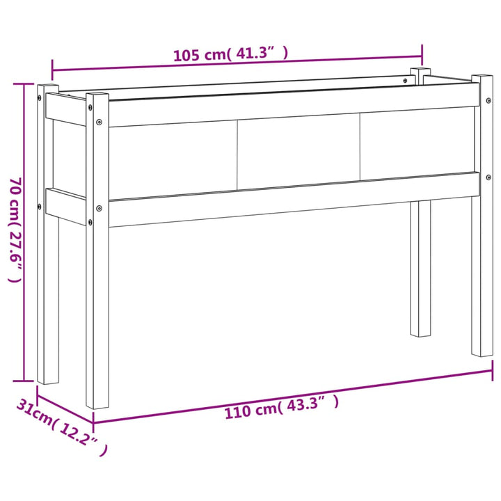 Plantenbak met poten 110x31x70 cm massief douglashout