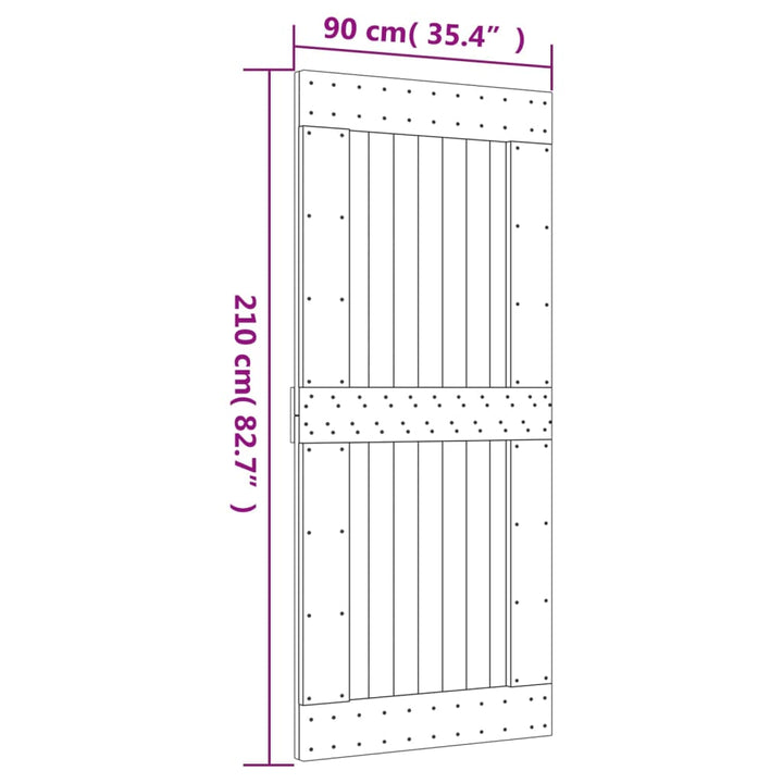 Schuifdeur met beslag 90x210 cm massief groenhout