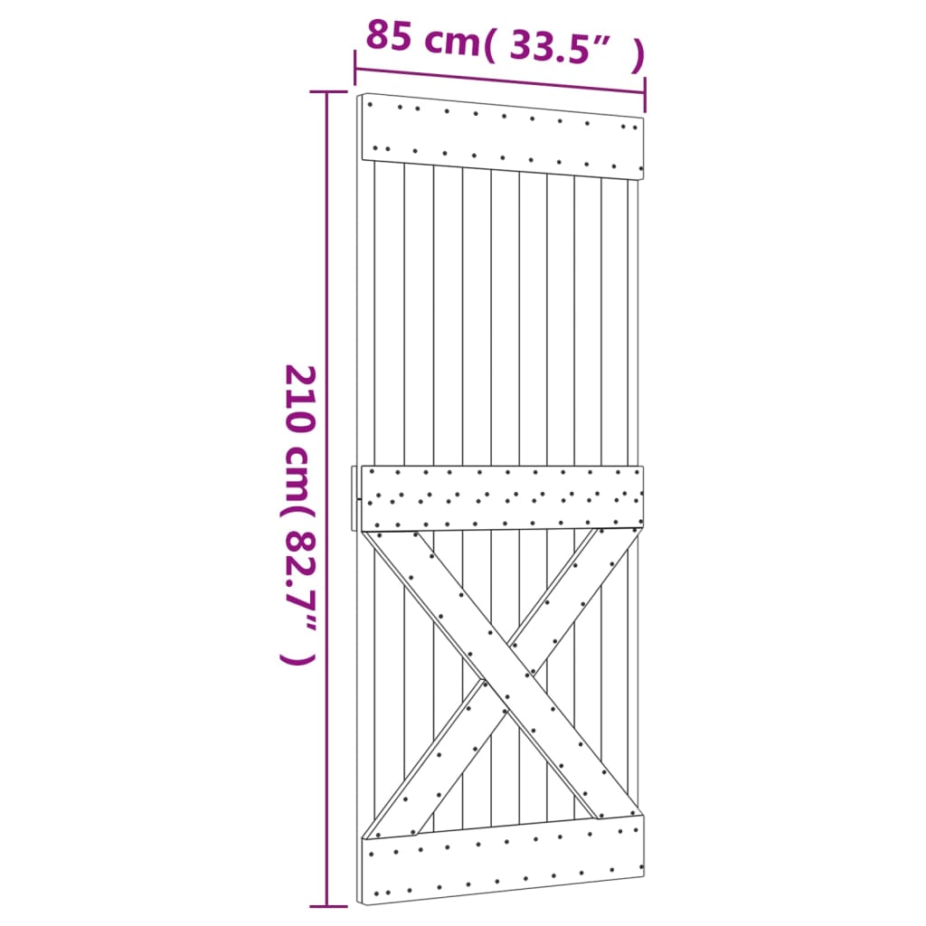 Schuifdeur met beslag 85x210 cm massief grenenhout