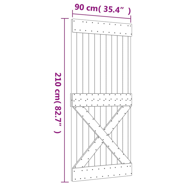 Schuifdeur met beslag 90x210 cm massief grenenhout