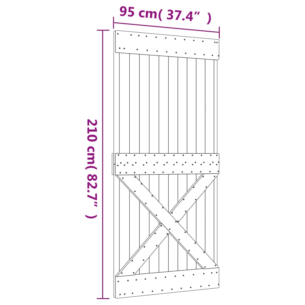 Schuifdeur met beslag 95x210 cm massief groenhout