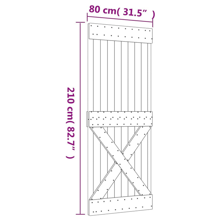 Schuifdeur met beslag 80x210 cm massief grenenhout