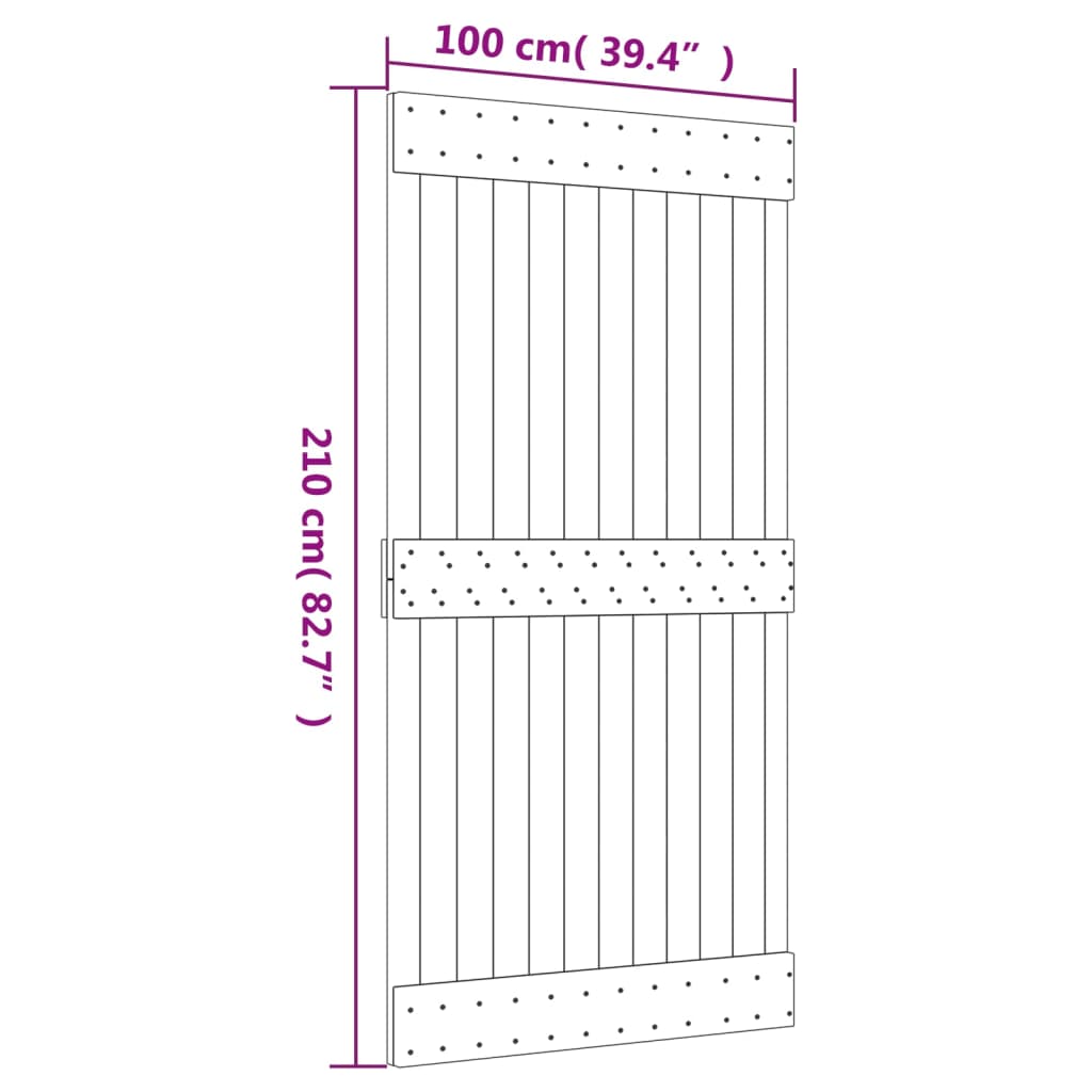 Schuifdeur met beslag 100x210 cm massief grenenhout