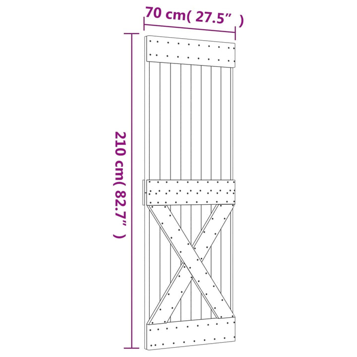 Schuifdeur met beslag 70x210 cm massief groenhout