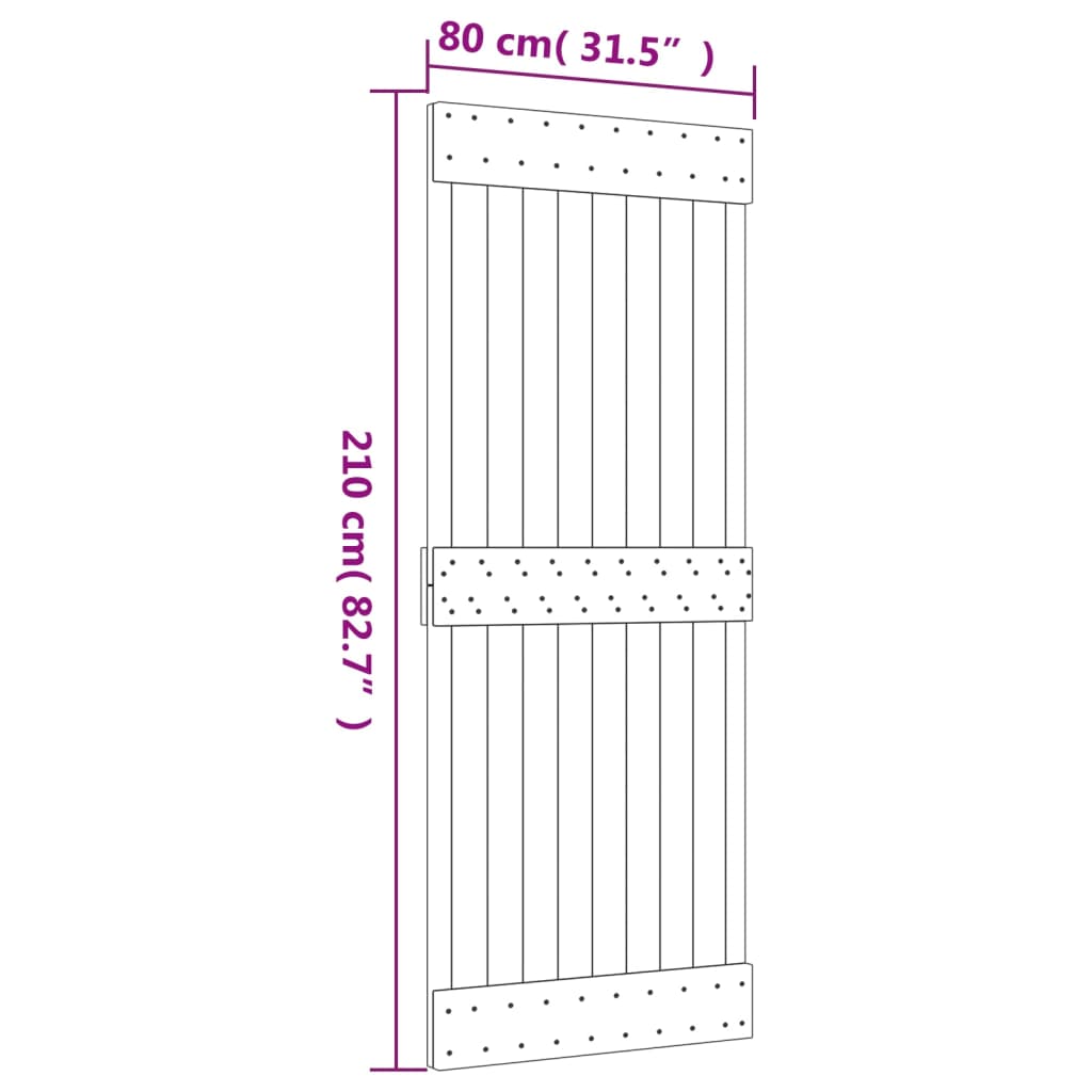 Schuifdeur met beslag 80x210 cm massief groenhout