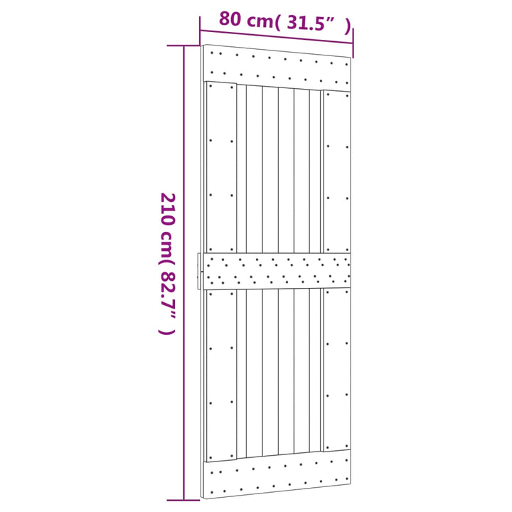 Schuifdeur met beslag 80x210 cm massief groenhout