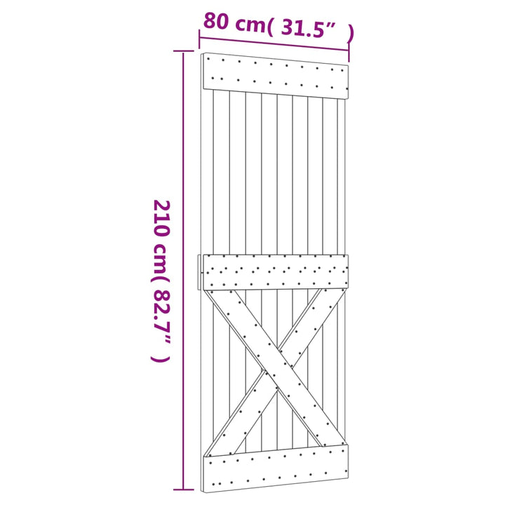 Schuifdeur met beslag 80x210 cm massief grenenhout