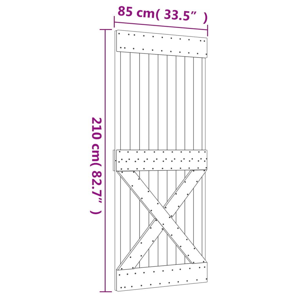 Schuifdeur met beslag 85x210 cm massief groenhout