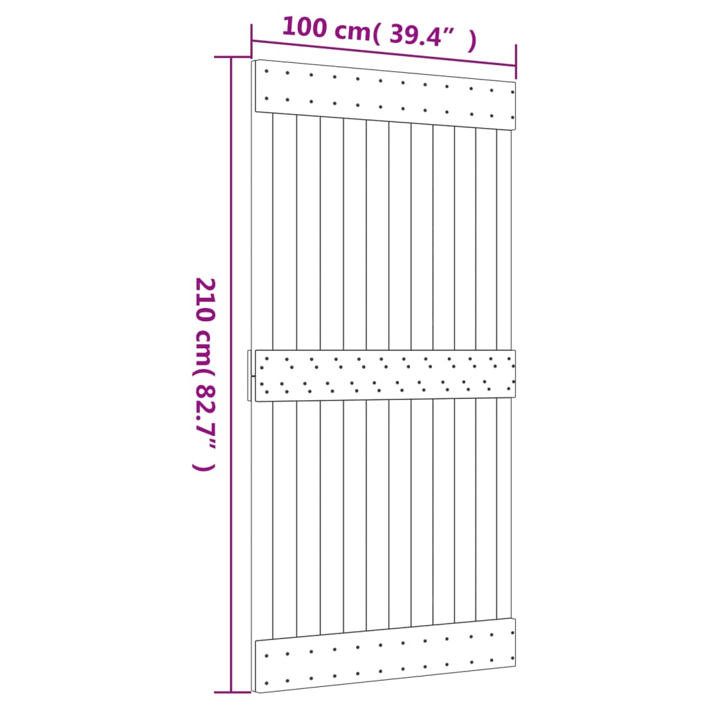 Schuifdeur met beslag 100x210 cm massief groenhout