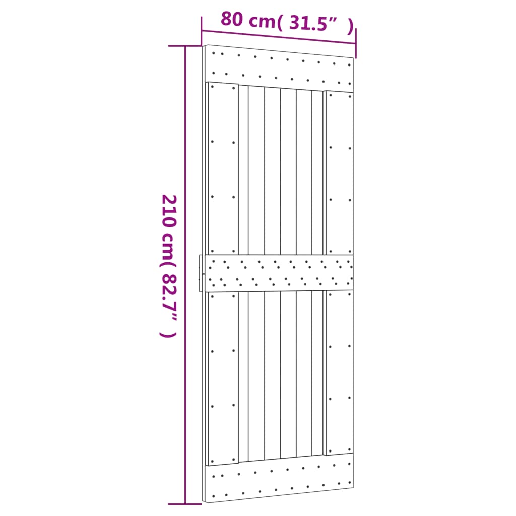 Schuifdeur met beslag 80x210 cm massief groenhout