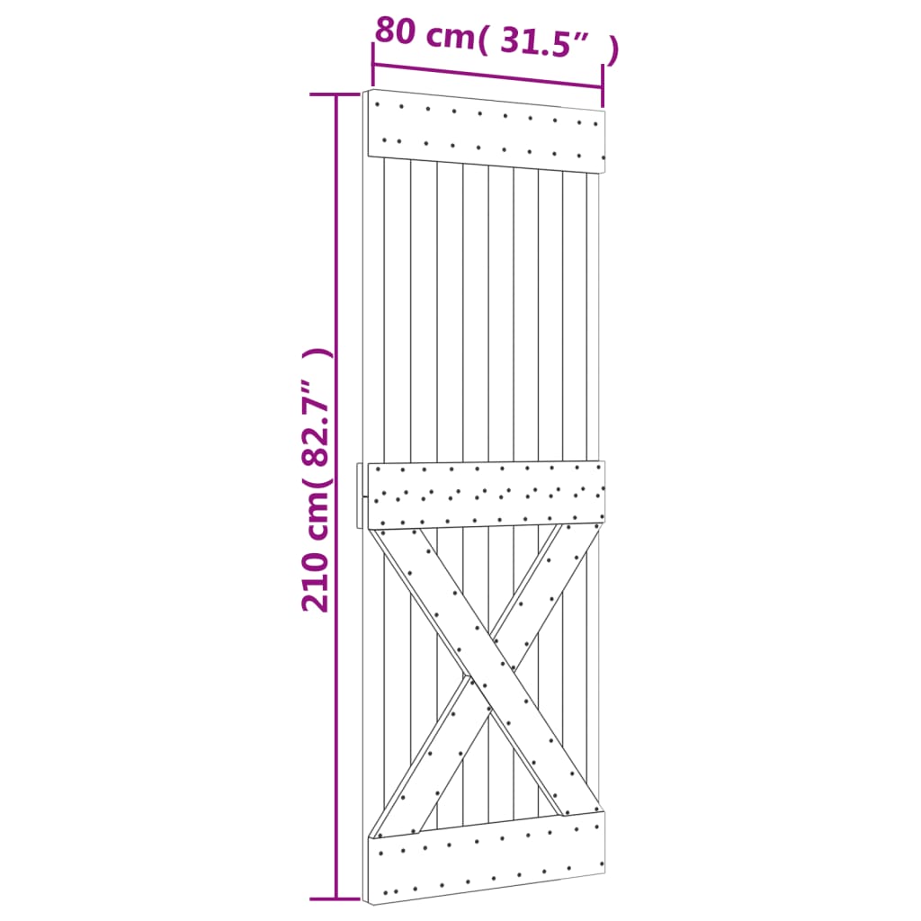 Schuifdeur met beslag 80x210 cm massief groenhout