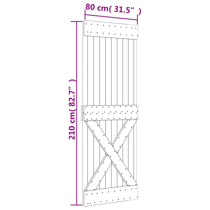 Schuifdeur met beslag 80x210 cm massief groenhout