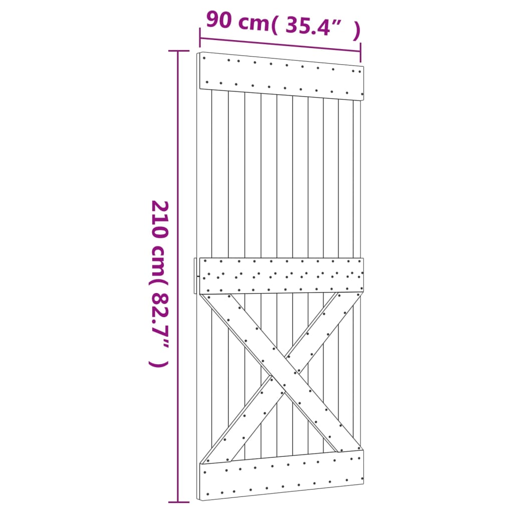 Schuifdeur met beslag 90x210 cm massief groenhout