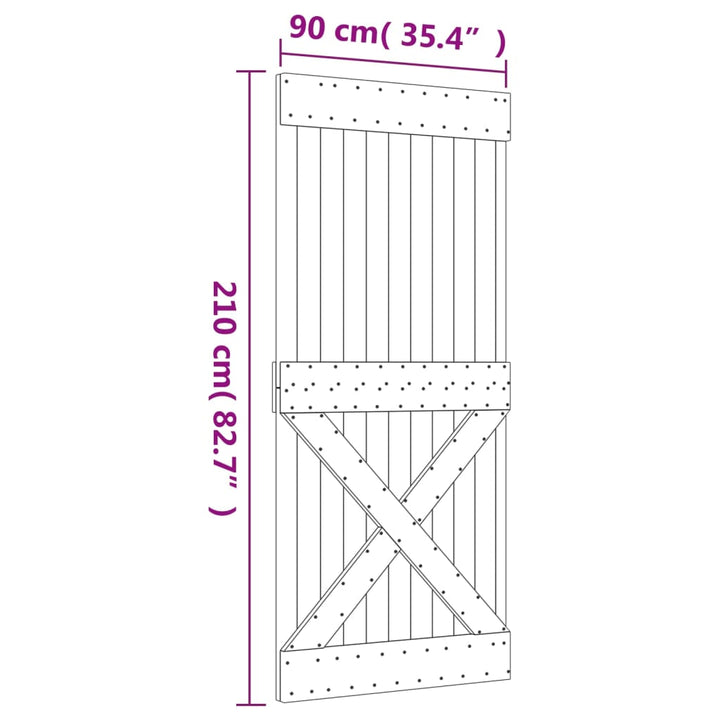 Schuifdeur met beslag 90x210 cm massief groenhout