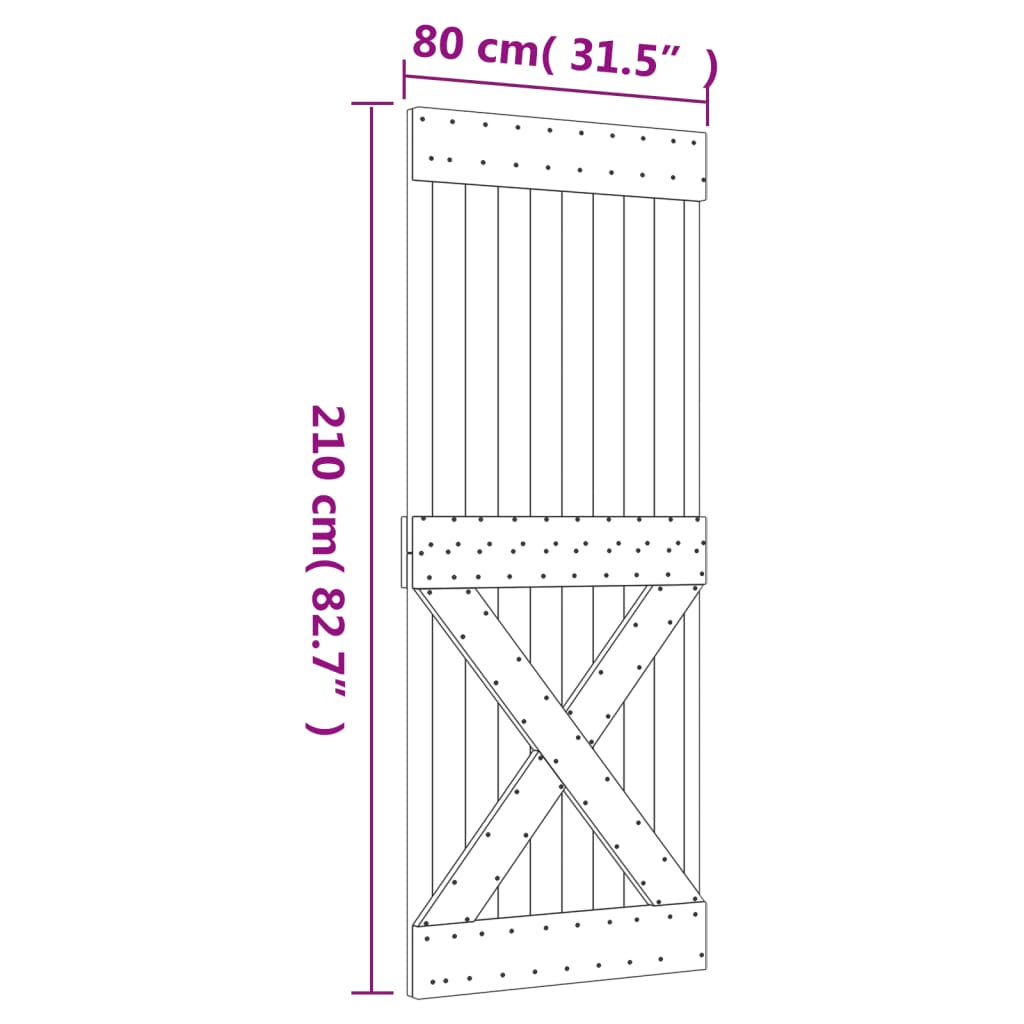 Schuifdeur met beslag 80x210 cm massief groenhout