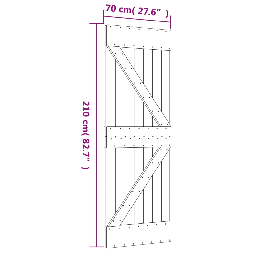 Schuifdeur met beslag 70x210 cm massief groenhout