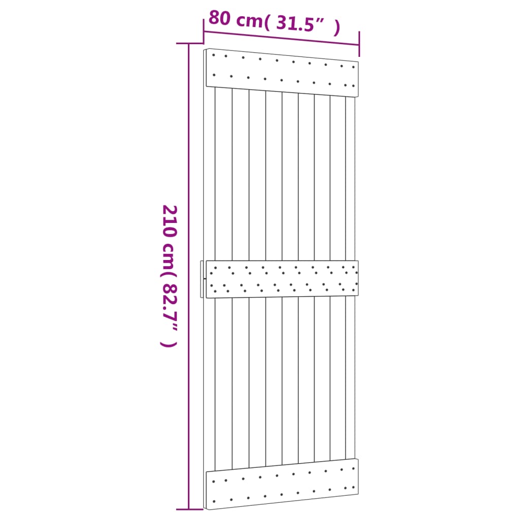 Schuifdeur met beslag 80x210 cm massief groenhout