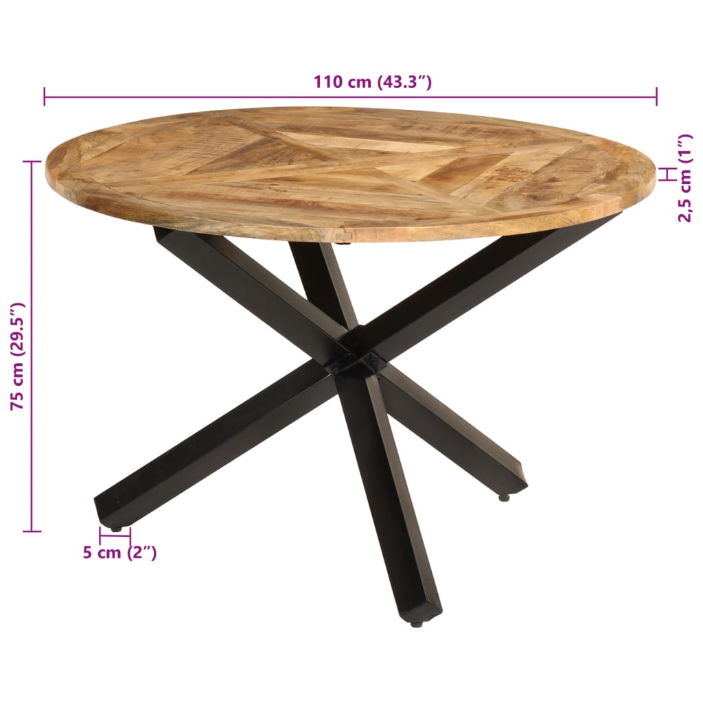 Eettafel ø˜110x76 cm massief ruw mangohout