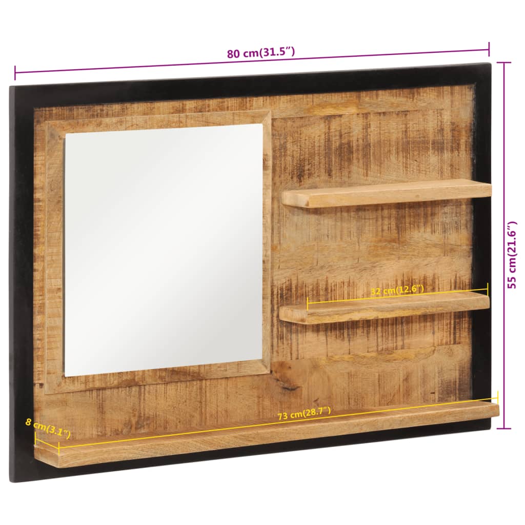 Spiegel met schappen 80x8x55 cm glas en massief mangohout