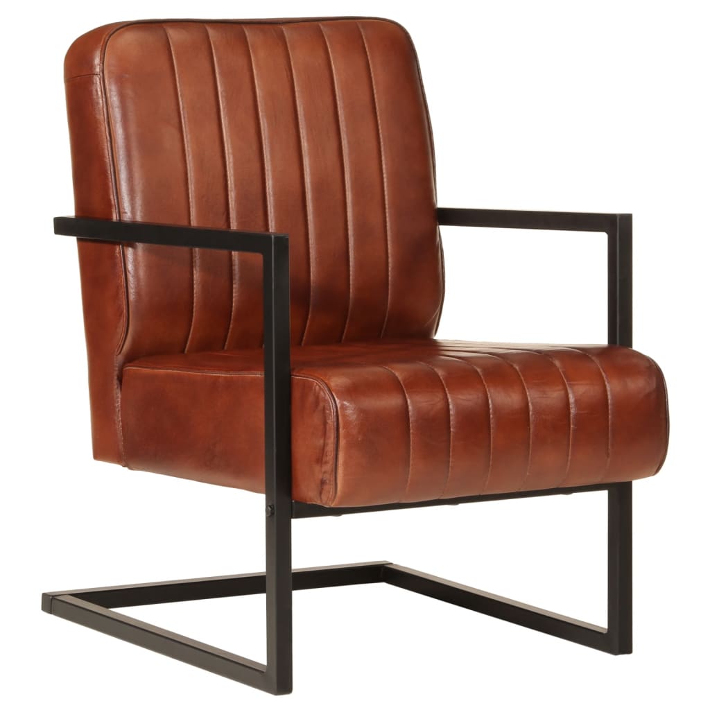 Fauteuil echt leer bruin