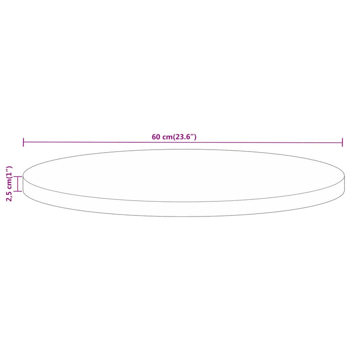 Tafelblad rond ø 60x2,5 cm massief ruw mangohout