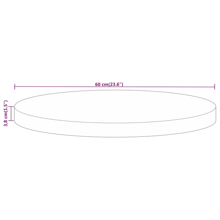 Tafelblad rond ø 60x3,8 cm massief ruw mangohout