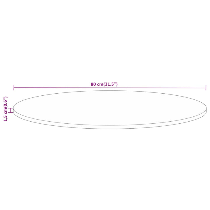 Tafelblad rond ø 80x1,5 cm massief ruw mangohout