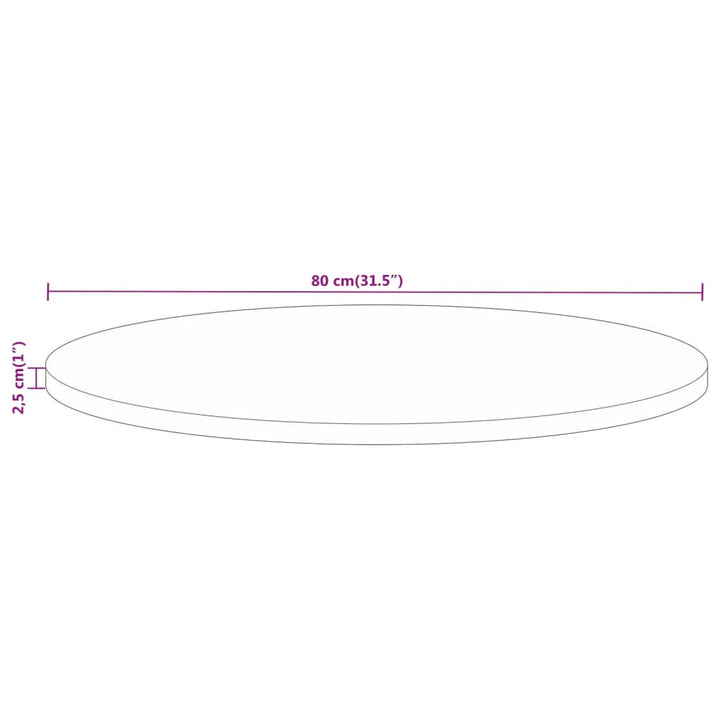 Tafelblad rond ø 80x2,5 cm massief ruw mangohout