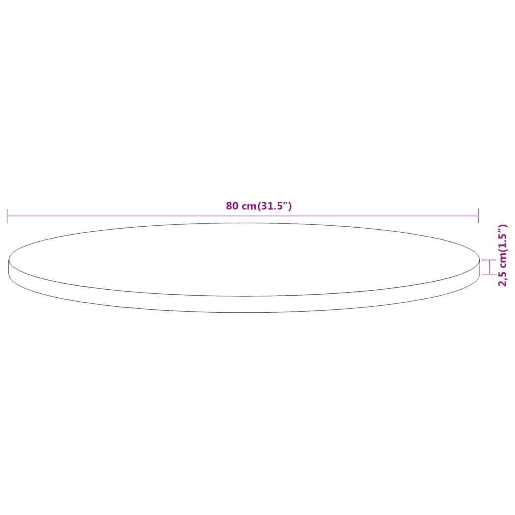 Tafelblad rond ø 80x2,5 cm massief acaciahout