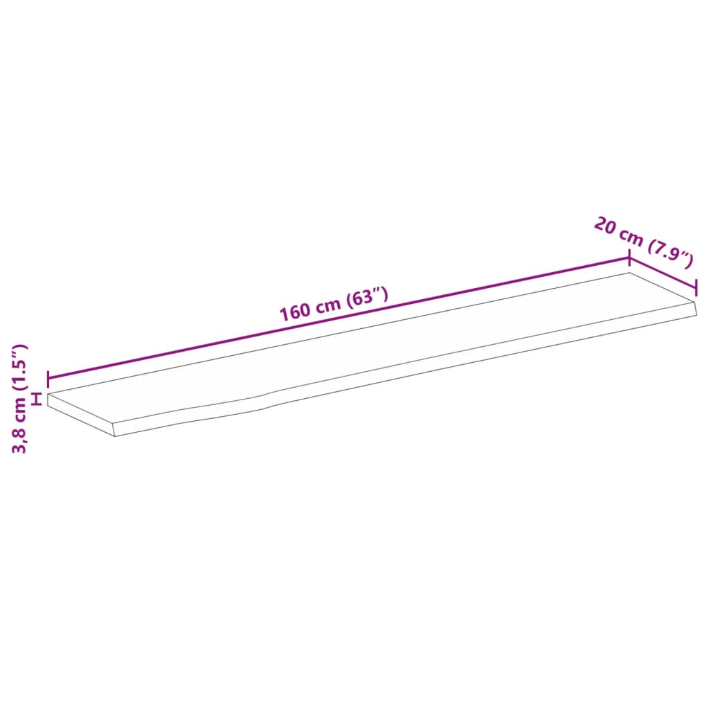 Tafelblad met natuurlijke rand 160x20x3,8 cm massief mangohout