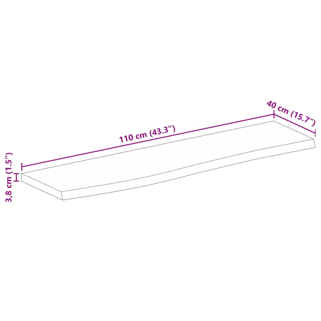 Tafelblad met natuurlijke rand 110x40x3,8 cm massief mangohout