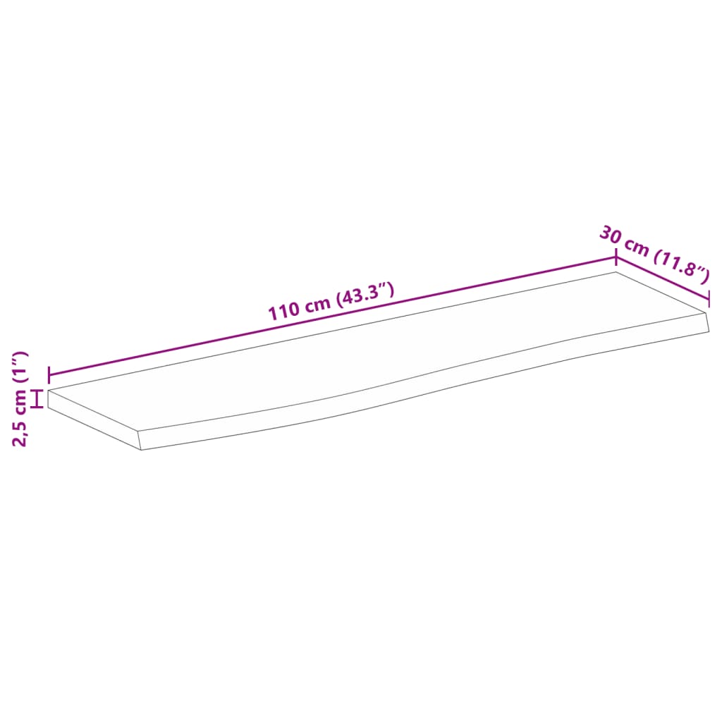 Tafelblad met natuurlijke rand 110x30x2,5 cm massief mangohout