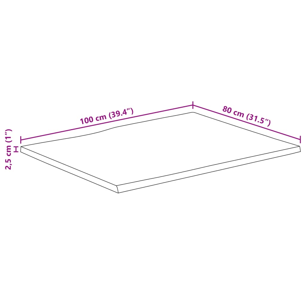 Tafelblad rechthoekig natuurlijke rand 100x80x2,5 cm acaciahout