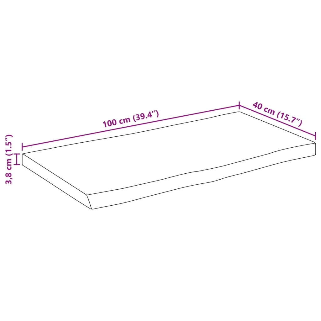 Tafelblad rechthoekig natuurlijke rand 100x40x3,8 cm acaciahout