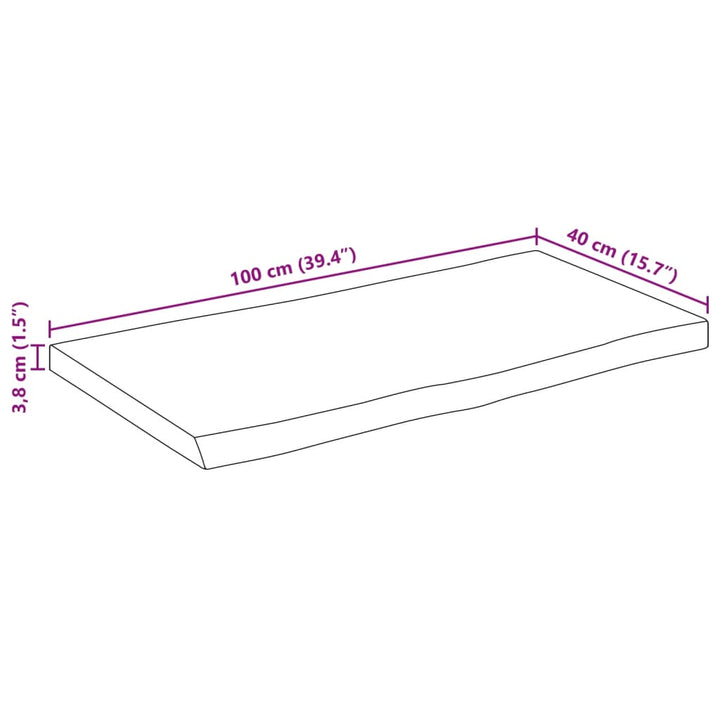 Tafelblad rechthoekig natuurlijke rand 100x40x3,8 cm acaciahout