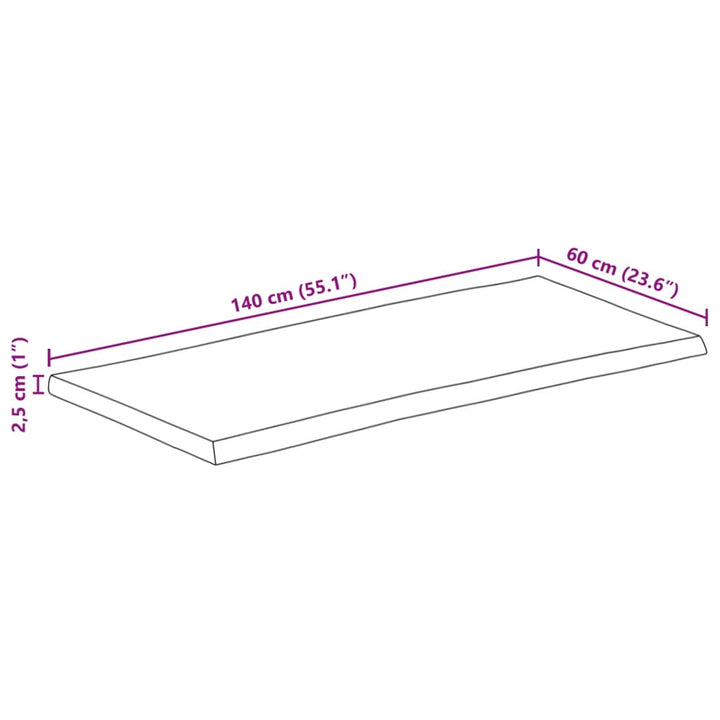 Tafelblad met natuurlijke rand 140x60x2,5 cm massief mangohout