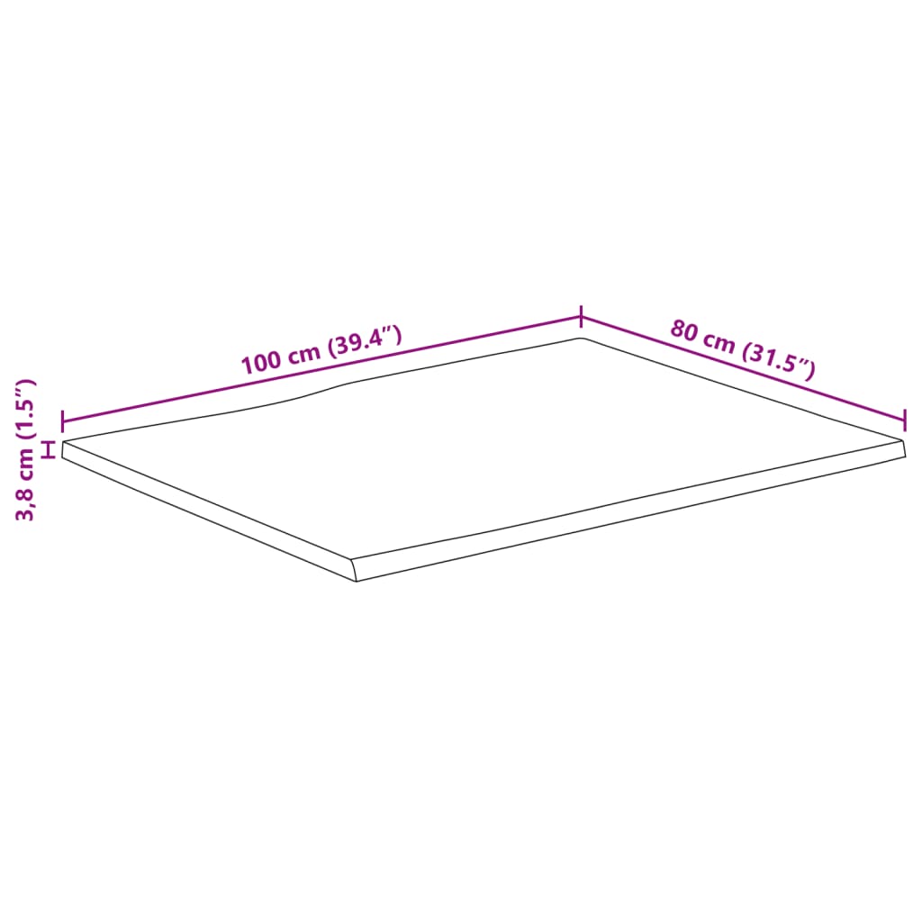 Tafelblad met natuurlijke rand 100x80x3,8 cm massief mangohout