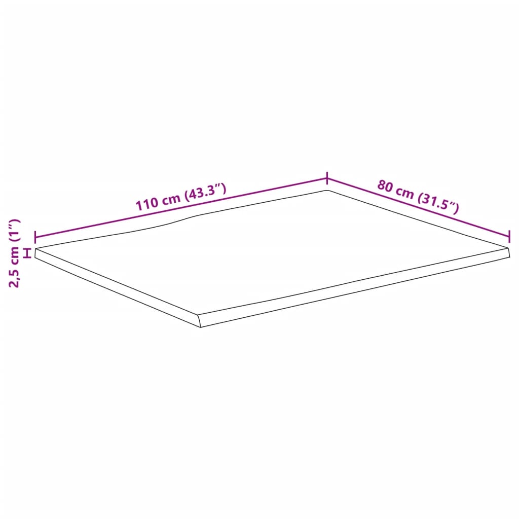 Tafelblad met natuurlijke rand 110x80x2,5 cm massief mangohout