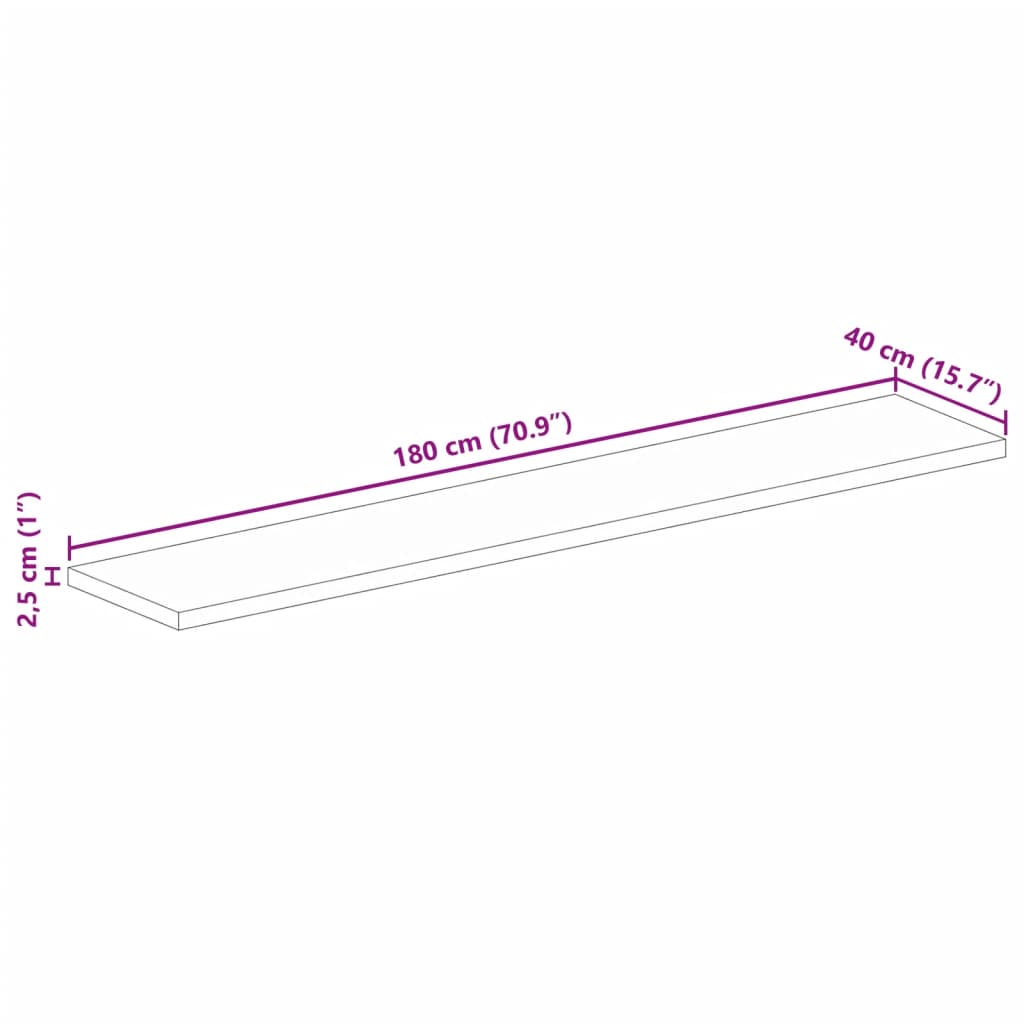 Tafelblad rechthoekig 180x40x2,5 cm massief acaciahout